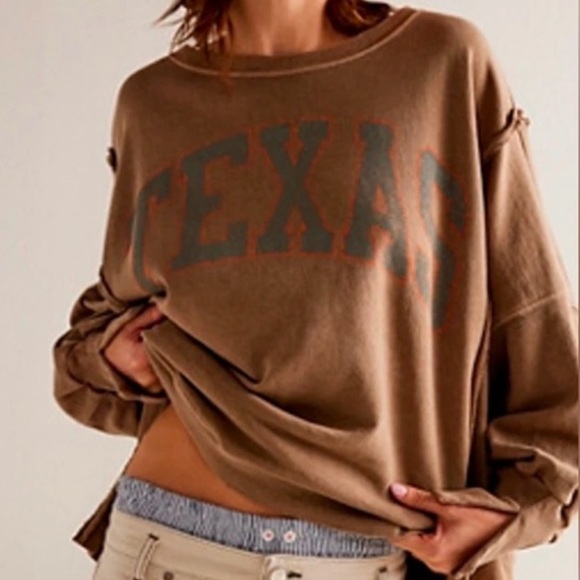 Free People Tops - FREE PEOPLE WE THE FREE “TEXAS”CAMDEN SWEATSHIRT Brown NWOT sz M